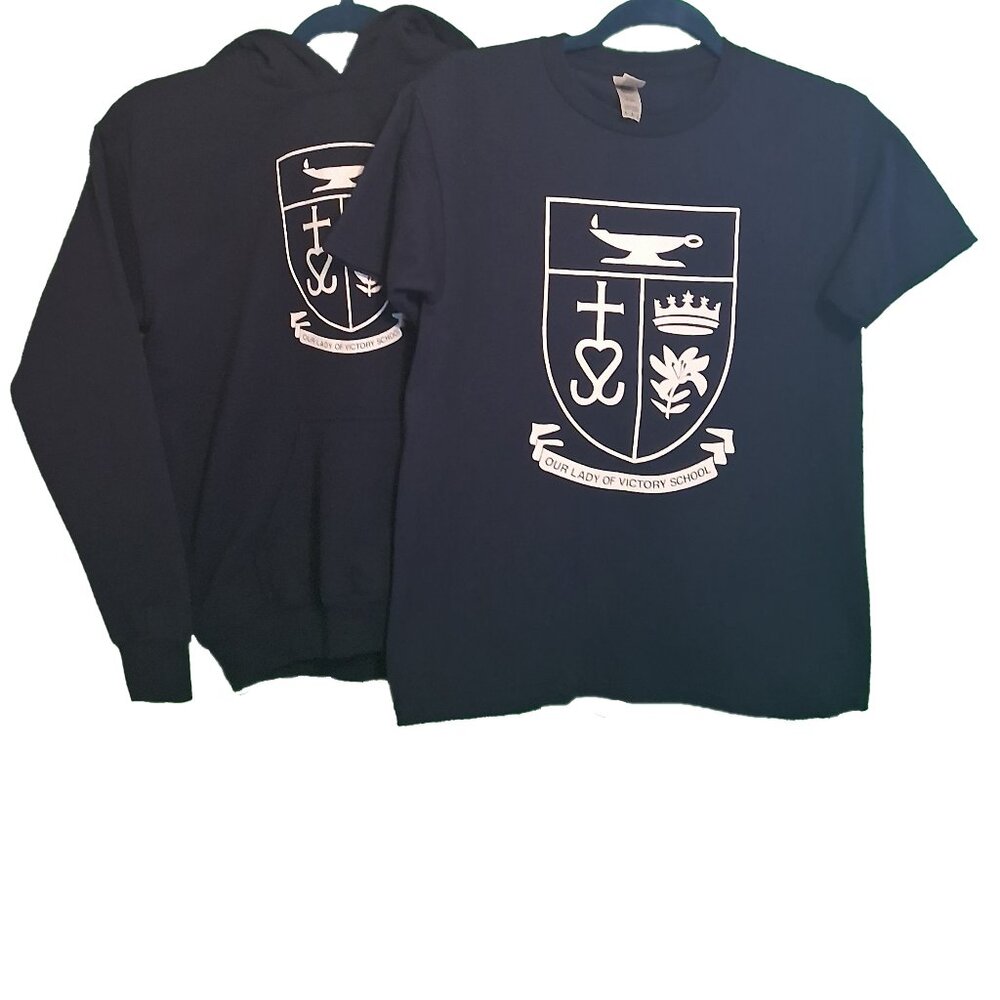 Gildan Our Lady of Victory Catholic School Uniform T-Shirt And Hoodie Size M